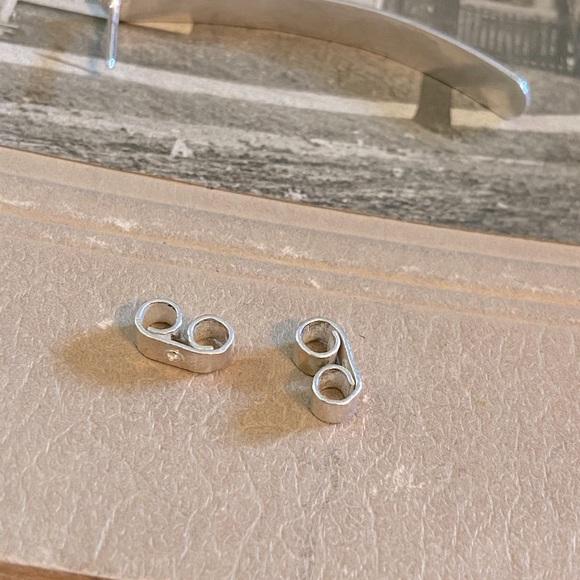 SOLD-Vintage Artisan Made Minimalist Silver Tone Slight Curve Pierced Earrings - Picture 8 of 9
